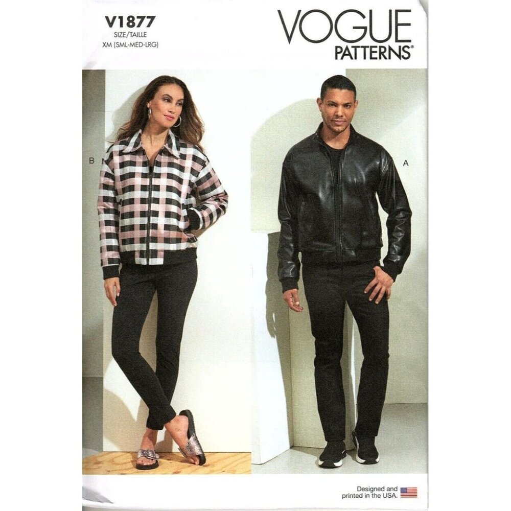 Vogue V1877 Unisex Adult S to L Bomber Style Jacket Uncut Sewing Pattern